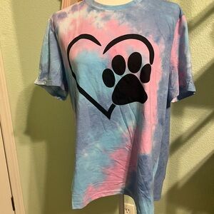 Source Unknown Tie-Dye Heart Paw Print Tee